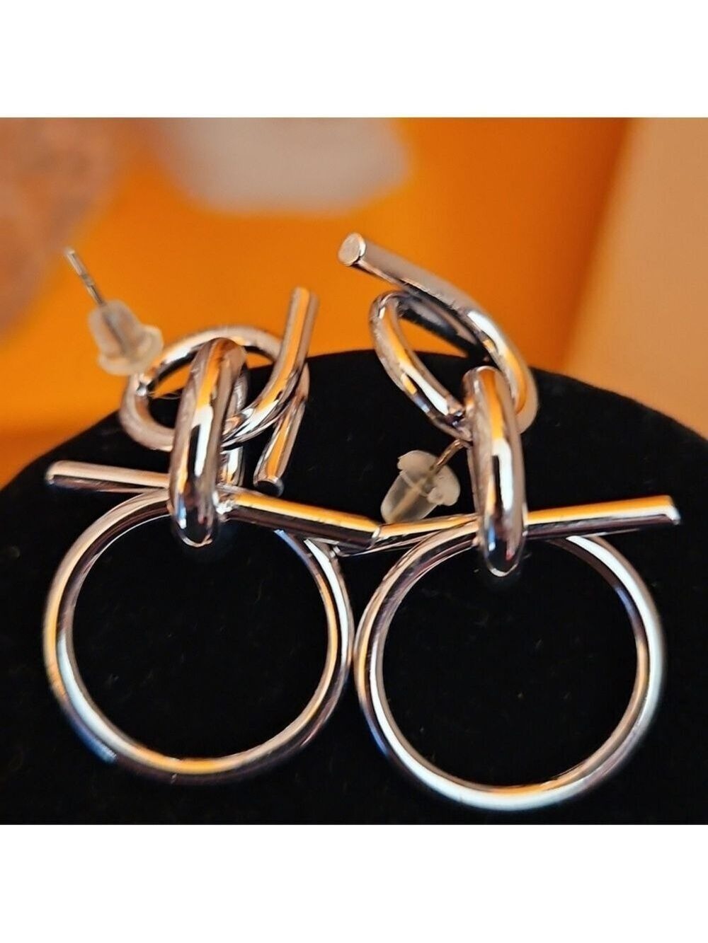 Silver Circle & Bar Drop Earrings New - Picture 3 of 3